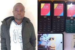 Collage image of Morris Kithinji Tirimiti and recovered mobile phones.
